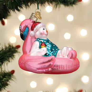Flamingo Pool Float with Snowman