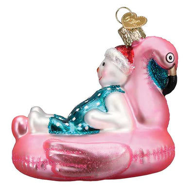 Flamingo Pool Float with Snowman