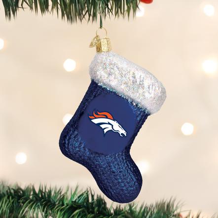 Denver Broncos Glass Stocking Ornament