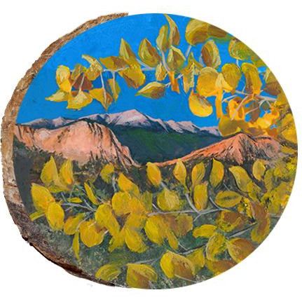 Pikes Peak with Aspen Leaves Wood Ornament