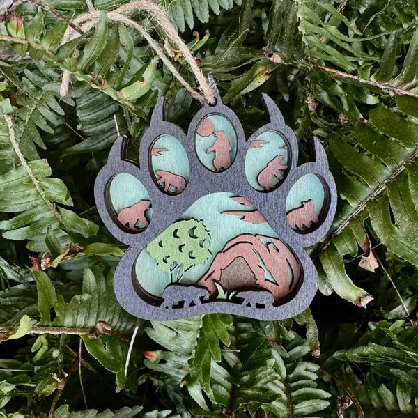 New!!! Bear Paw Layered wood ornament