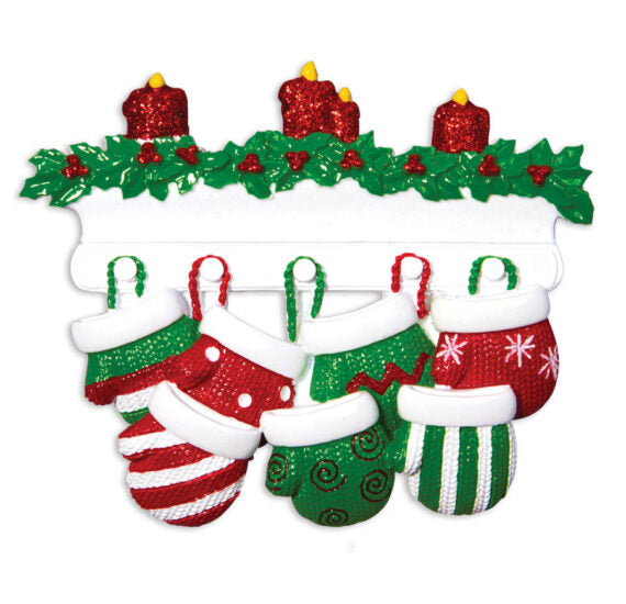 Red & Green Mitten Family Of 7 Personalized Christmas Ornament