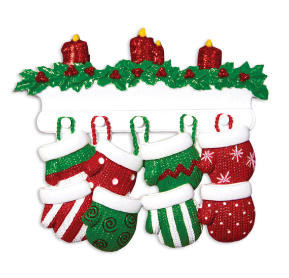 Red & Green Mitten Family Of 8 Personalized Christmas Ornament