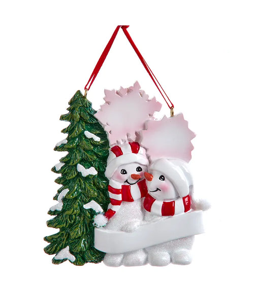Coming Soon! Snowman Family Of 2 With Snowy Christmas Tree & Snowflakes Ornament