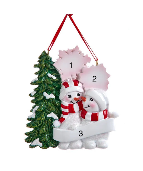 Coming Soon! Snowman Family Of 2 With Snowy Christmas Tree & Snowflakes Ornament