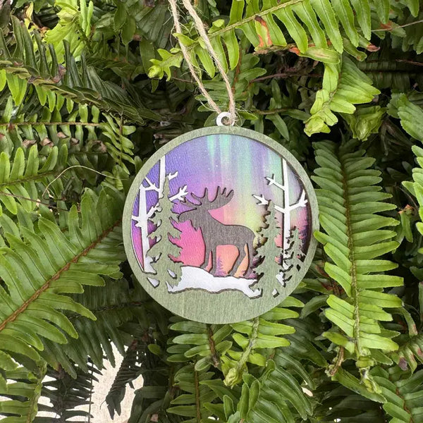 NEW!!! Northern Lights Moose Layered Wood Ornament