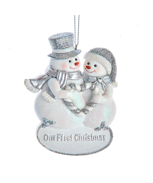 White & Silver "Our 1st Christmas" Snow Couple