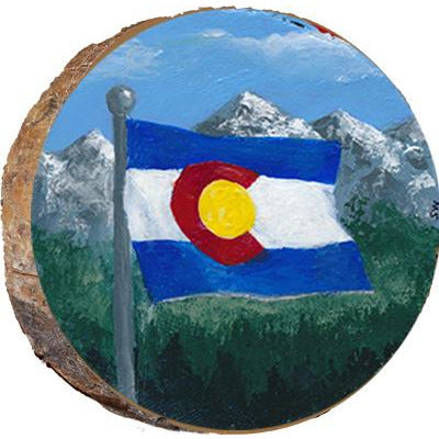 Colorado Flag with Mountains Wood Ornament