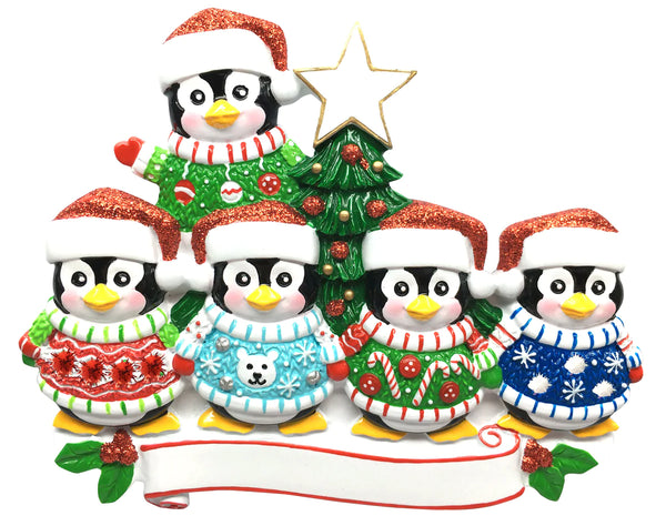 Ugly Sweater Penguin Family of 5